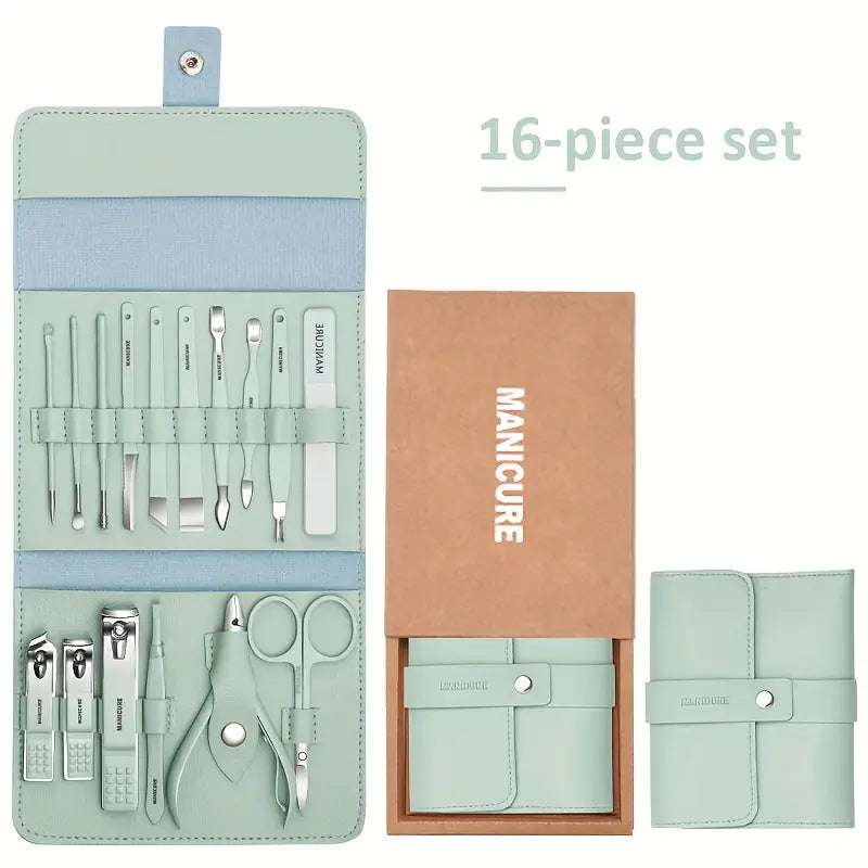 12/16 Pcs Manicure Pedicure Facial Set With Leather Case-5