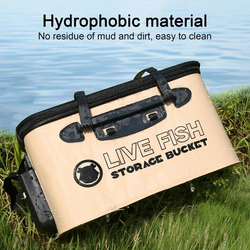 Folding Live Fish Bucket with Portable EVA Water Tank-4