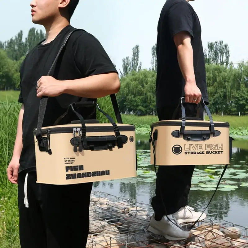 Folding Live Fish Bucket with Portable EVA Water Tank-3