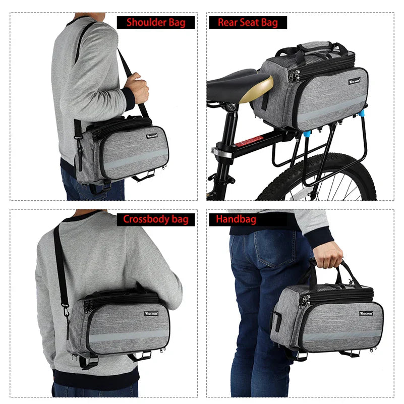 Expandable Rear Rack Bike Bag Trunk Pannier Grey-4