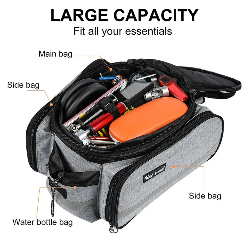 Expandable Rear Rack Bike Bag Trunk Pannier Grey-2