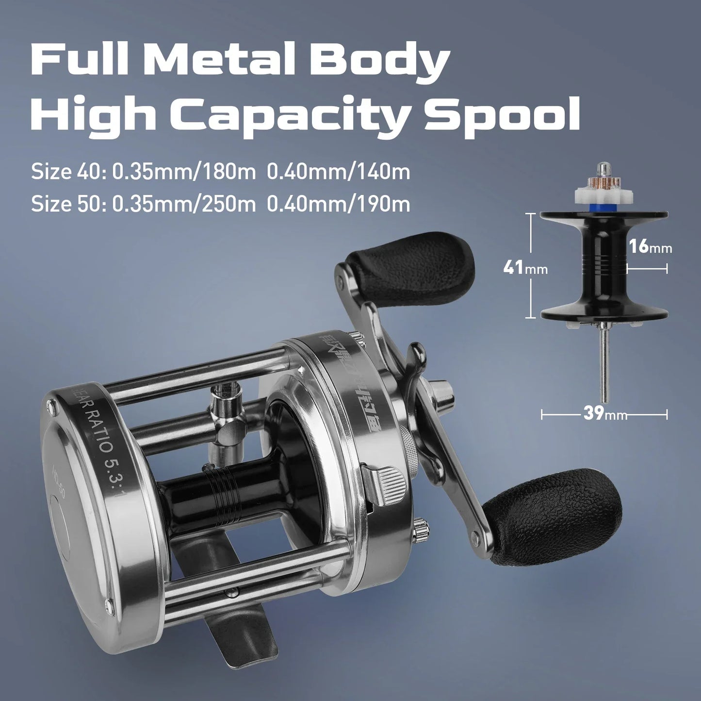 Flag Round Baitcasting Reel 5000 13kg Max DragRight Hand Silver-4