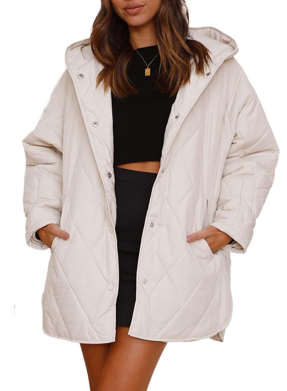 Women's Winter Outerwear Casual Diamond Quilted Hooded Lightweight Jacket
