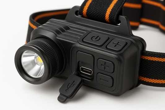 Close-up detail of headlamp features