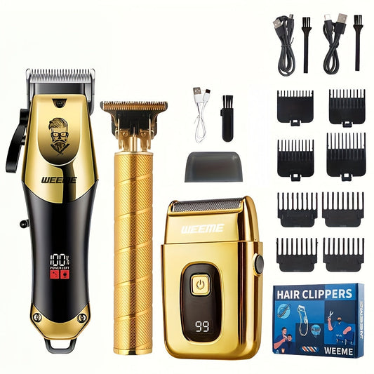 Golden Hair Clipper Razor Trimmer Set for Men-0
