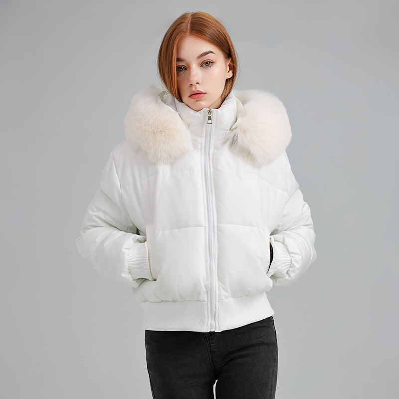 Design Sense Hooded Fur Collar Cotton Coat Women's Winter New Short Cotton Coat Bread Coat Jacket