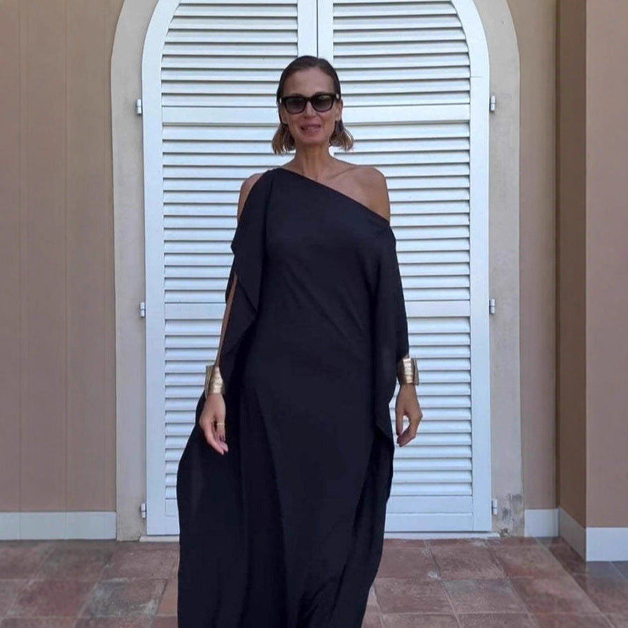 Pure Color Flowing Asymmetric Robe With Belt Dress