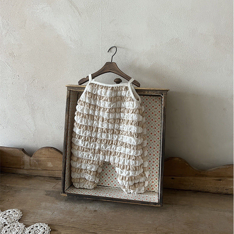 Thin Pants Baby Tank Tops Puff Plaid Jumpsuit