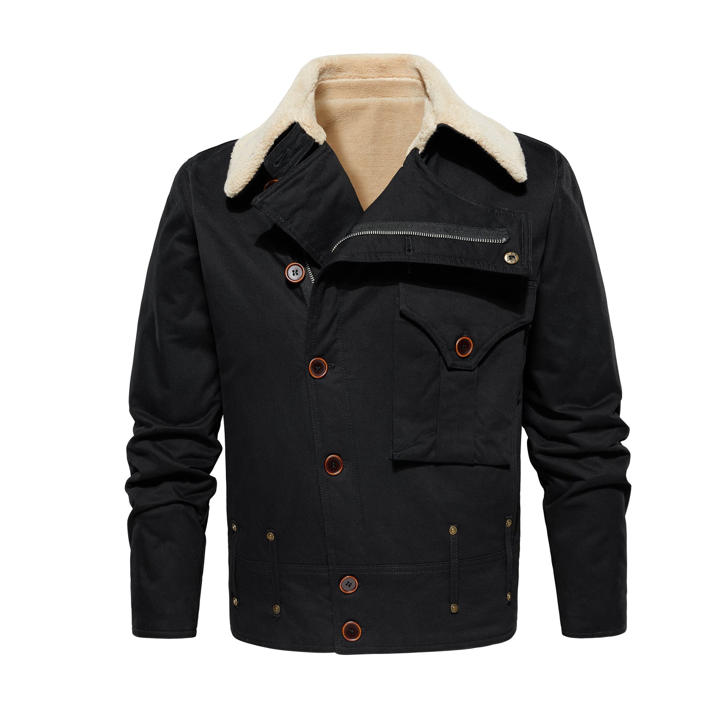 Men's Work Jacket With Multiple Pockets, Collared, Thickened, Autumn & Winter Warm Outerwear