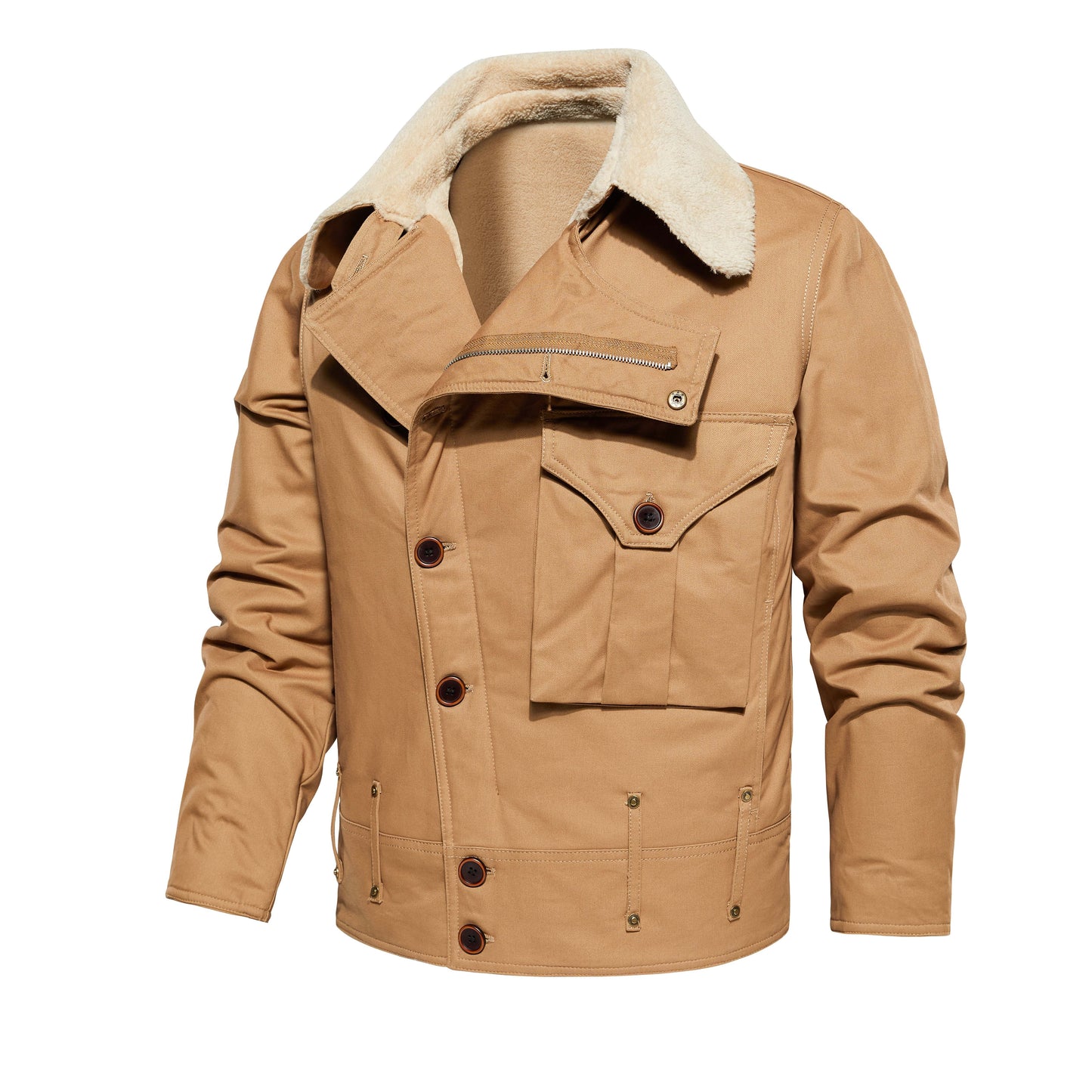 Men's Work Jacket With Multiple Pockets, Collared, Thickened, Autumn & Winter Warm Outerwear