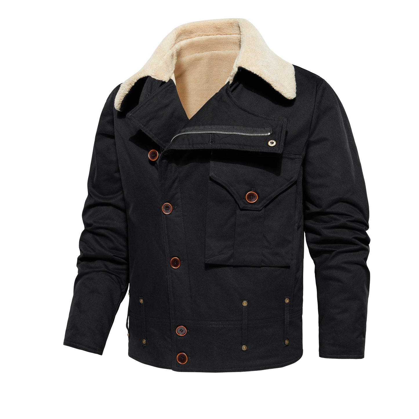 Men's Work Jacket With Multiple Pockets, Collared, Thickened, Autumn & Winter Warm Outerwear