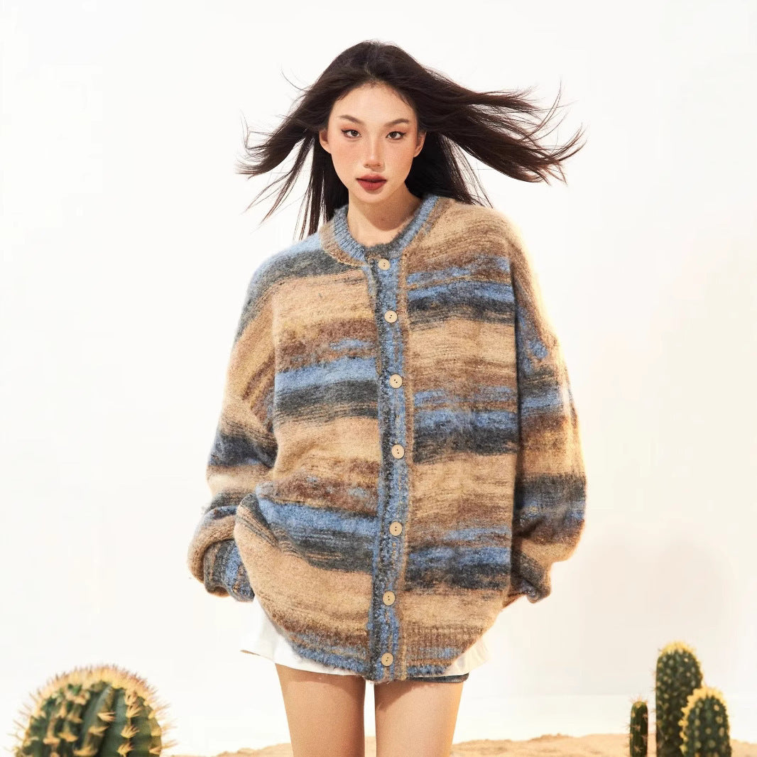 Round Neck Loose Casual Couple Knitted Jacket