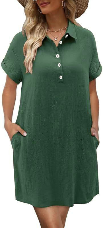 Casual Short Sleeve Buttoned Beach Dress Shirt With Pocket