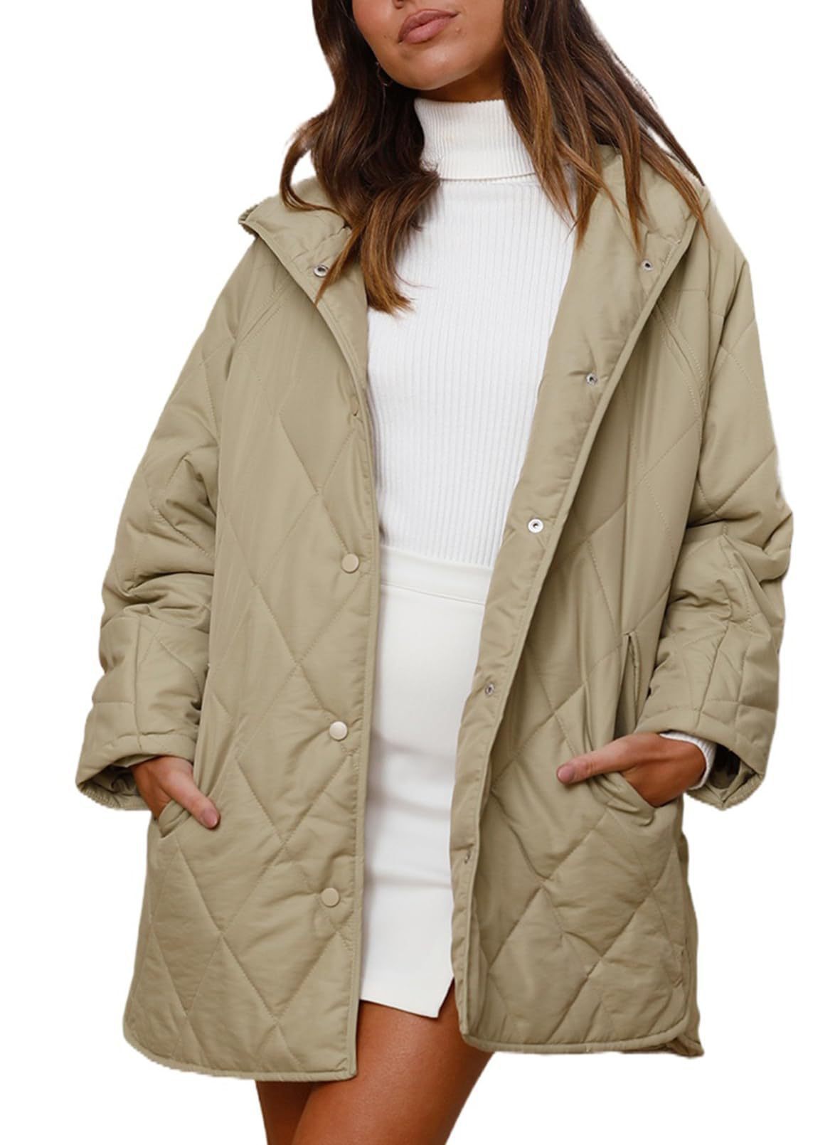 Women's Winter Outerwear Casual Diamond Quilted Hooded Lightweight Jacket