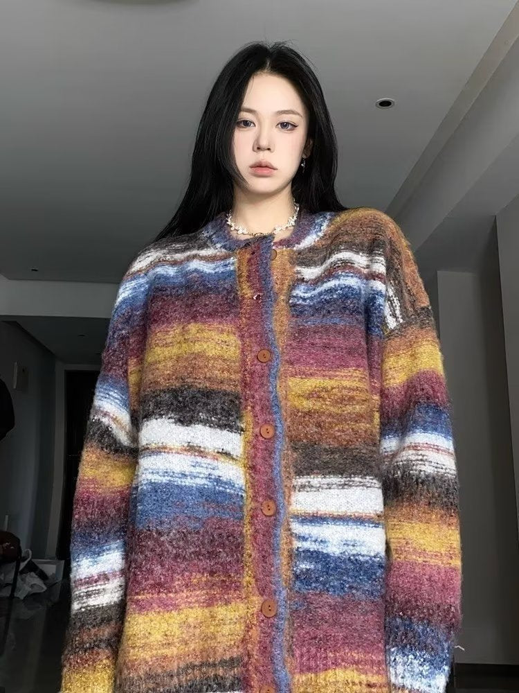 Round Neck Loose Casual Couple Knitted Jacket