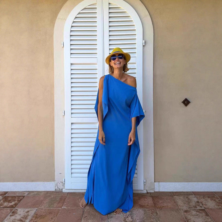 Pure Color Flowing Asymmetric Robe With Belt Dress