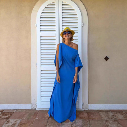 Pure Color Flowing Asymmetric Robe With Belt Dress