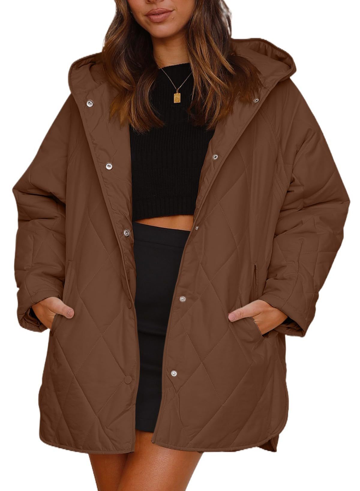 Women's Winter Outerwear Casual Diamond Quilted Hooded Lightweight Jacket