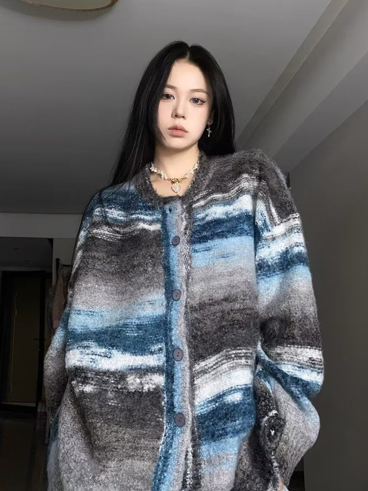 Round Neck Loose Casual Couple Knitted Jacket