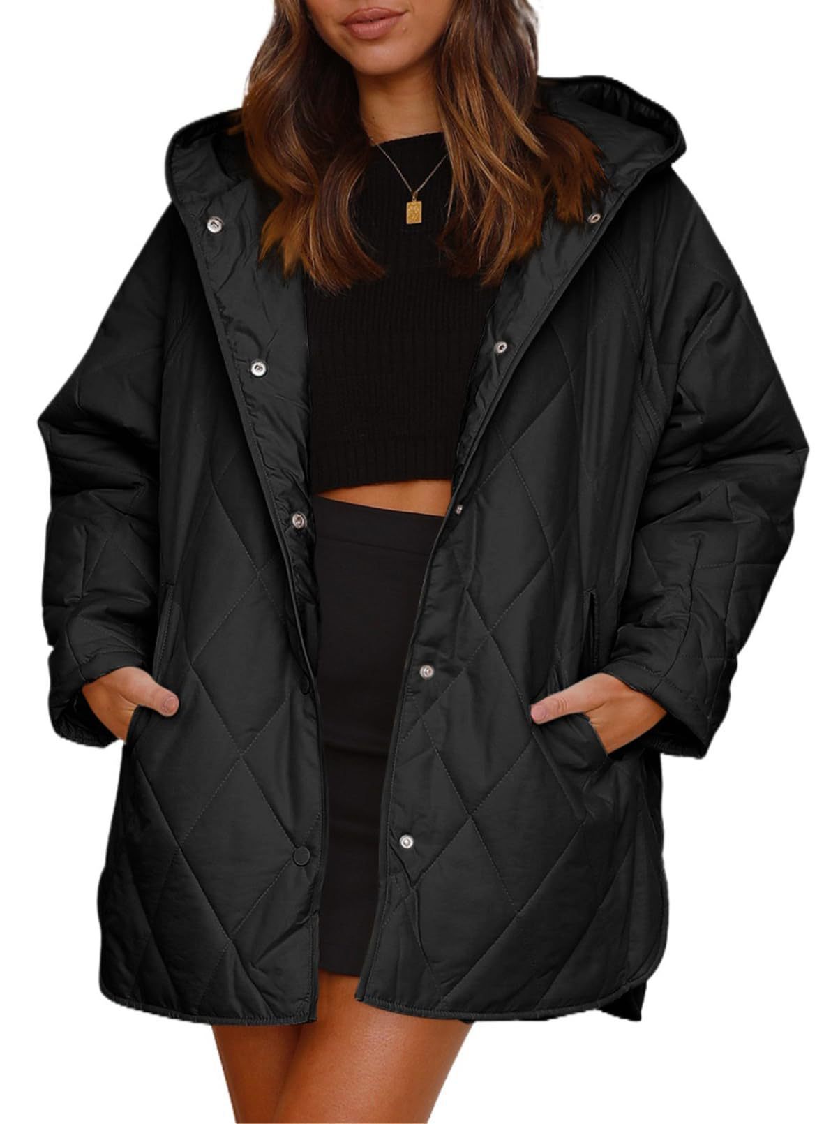 Women's Winter Outerwear Casual Diamond Quilted Hooded Lightweight Jacket