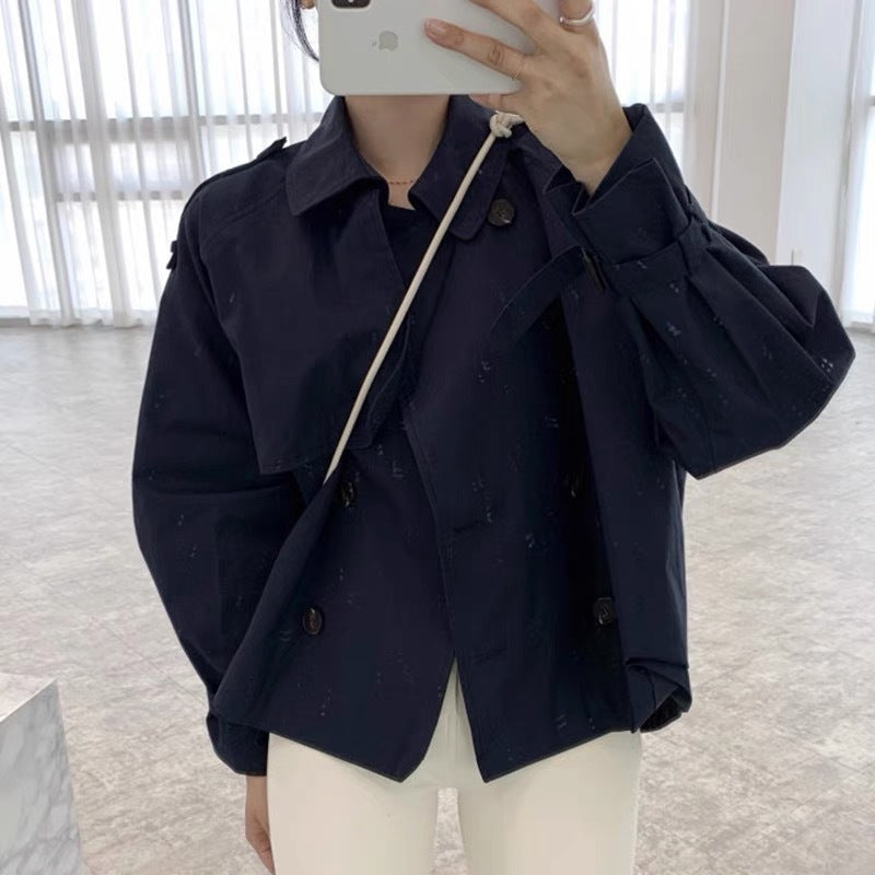 Fall South Lapel Double Breasted Loose Long Sleeve Tooling Style Coat