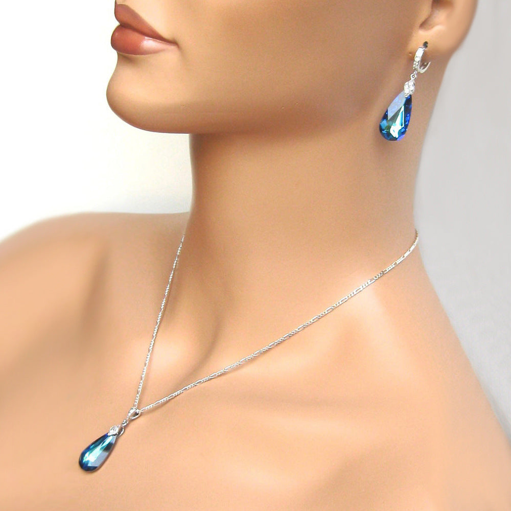Retro Long Blue Green Zircon Earrings Water Drop