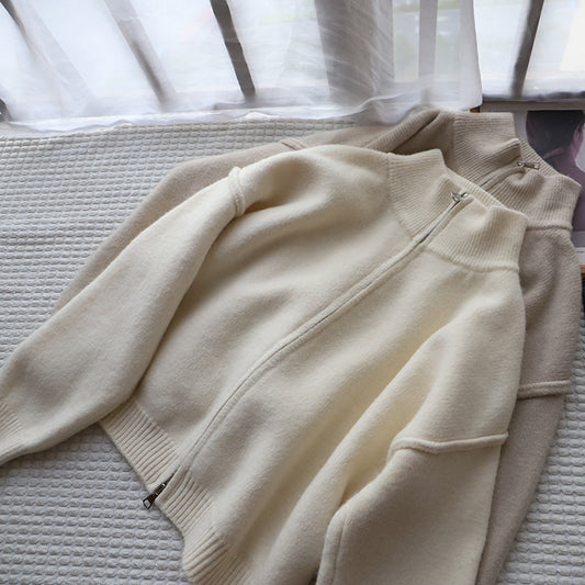 Loose All-match Solid Color Premium Sweater Coat