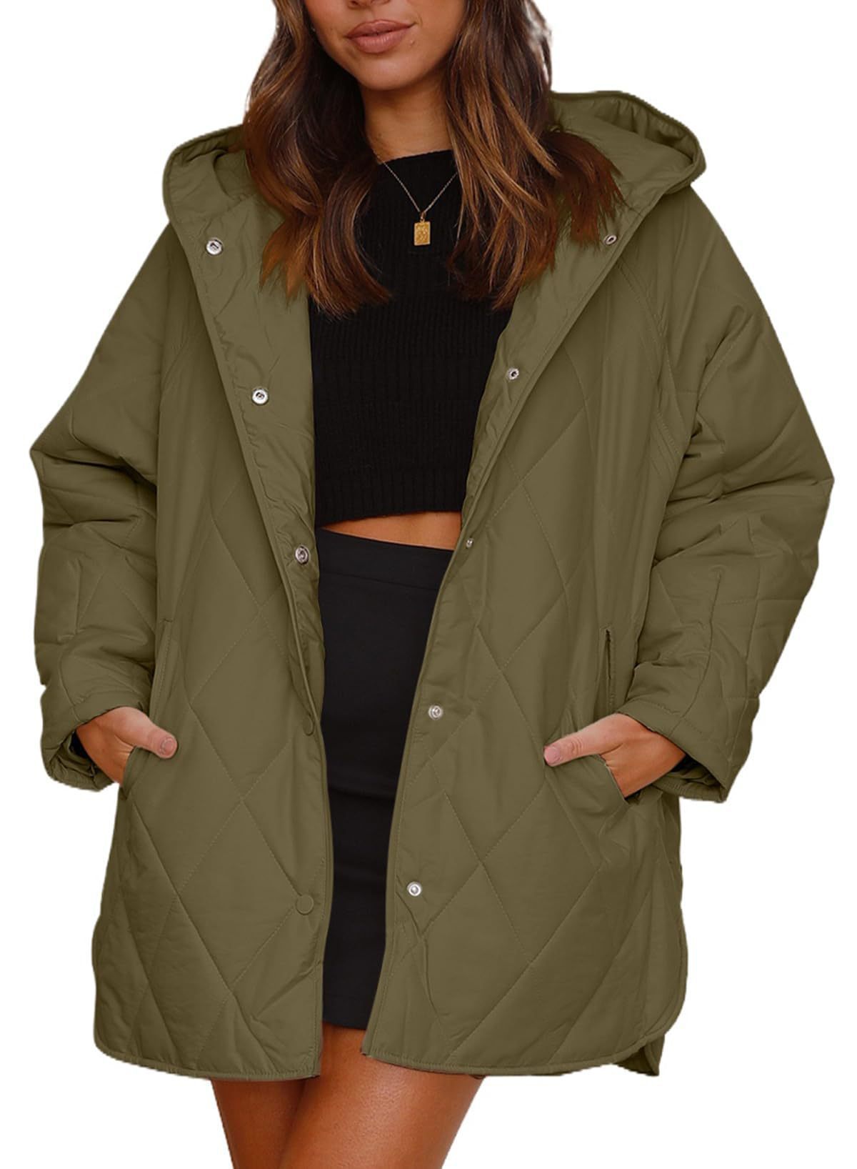 Women's Winter Outerwear Casual Diamond Quilted Hooded Lightweight Jacket
