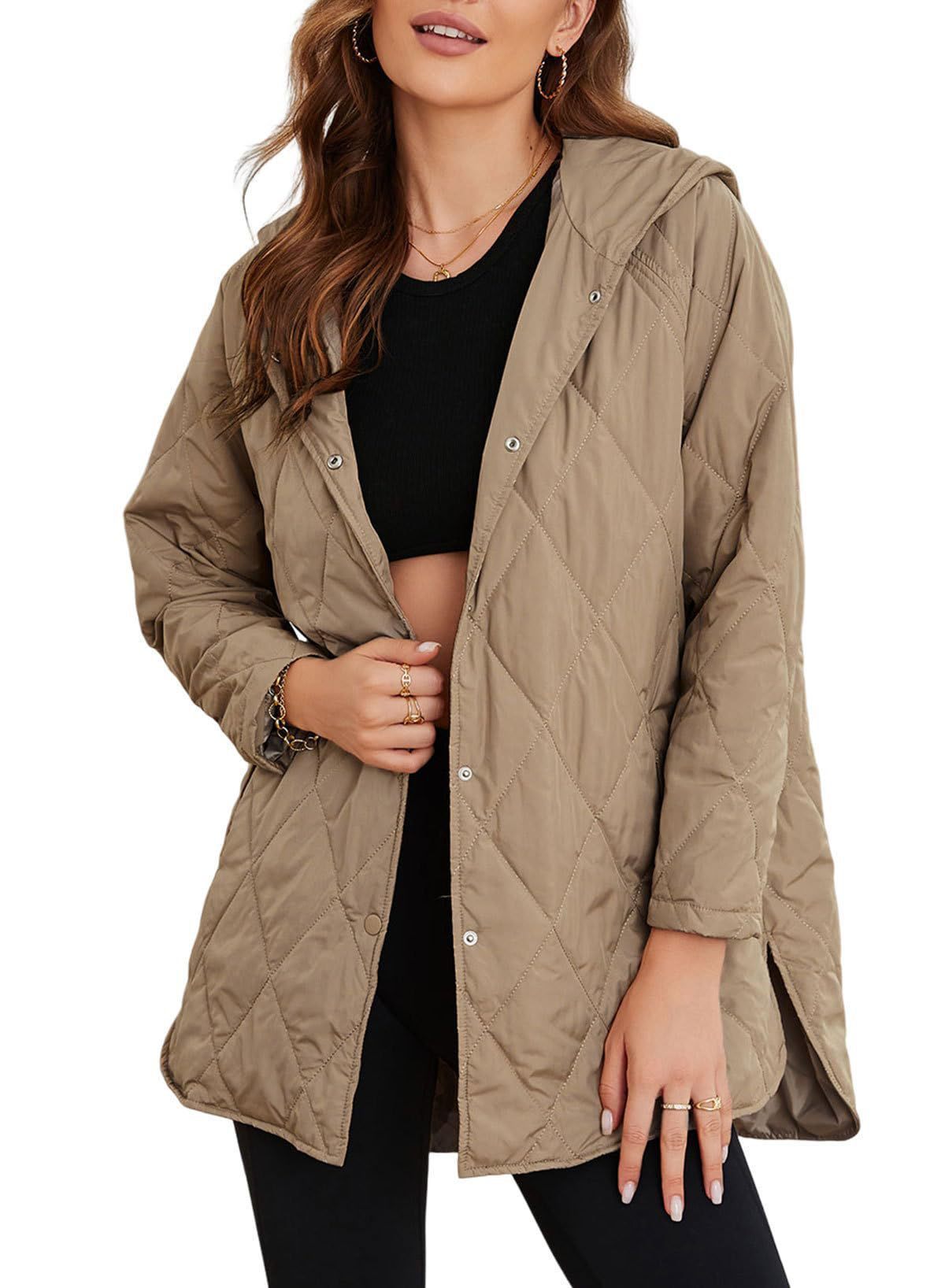 Women's Winter Outerwear Casual Diamond Quilted Hooded Lightweight Jacket