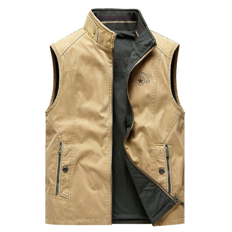 Double-sided Cotton Vest Men's Multi-pocket Workwear Waistcoat