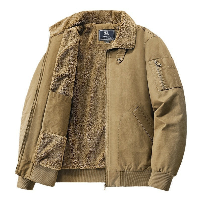 Warm And Loose Polo Collar Pure Cotton Workwear Jacket Casual Lambswool