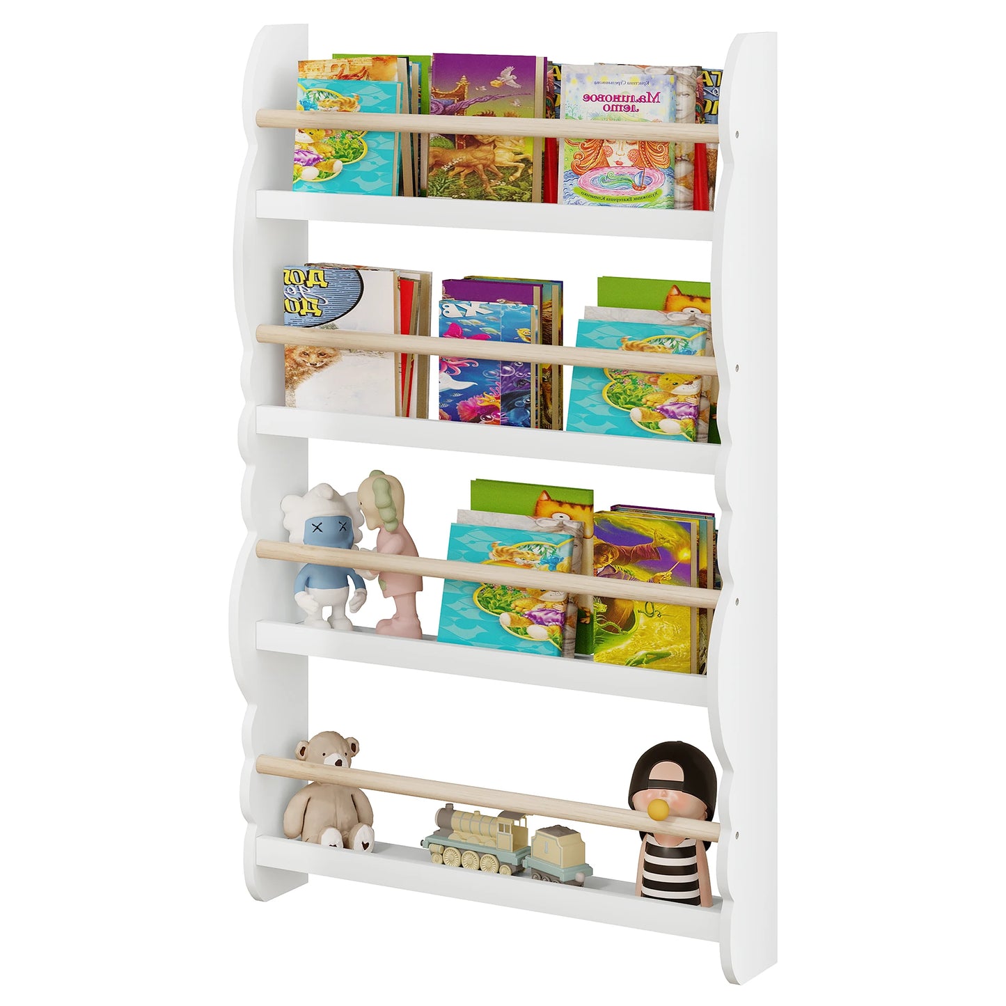 WOLTU Children's Bookshelf Kid's Bookcase Wall Shelf Book Organizer with 4 Shelves for Book Magazine Storage Kids Room Home