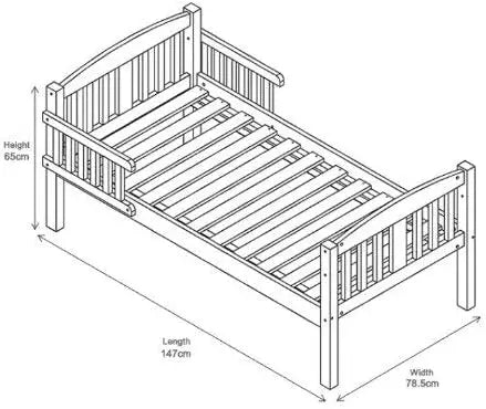 mcc direct White Solid Wooden Junior Toddler Kids Bed Montana with Foam Mattress and Safety Wooden Barrier (147 x 87.5 cm)