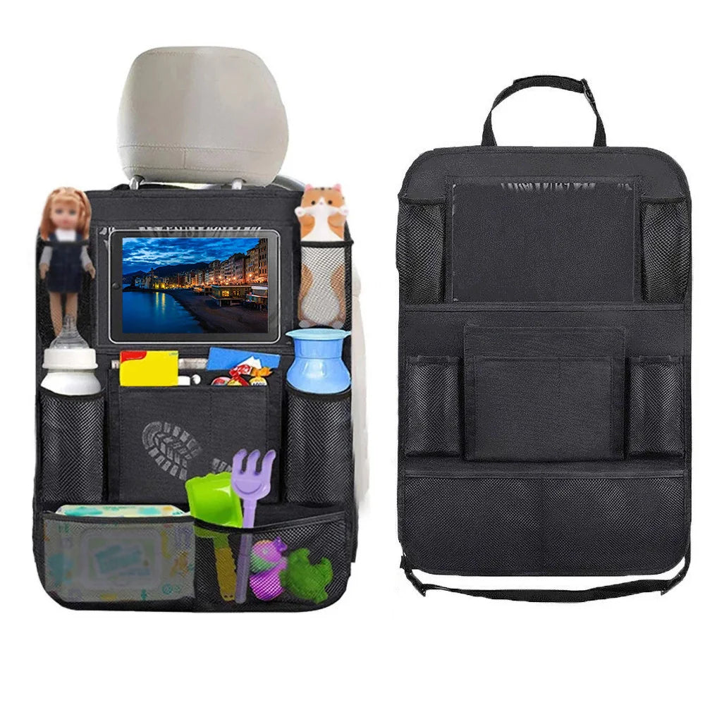 2x Car Back Seat Organiser Tablet Holder Storage Kick Mats Kids Toys Bag Pockets
