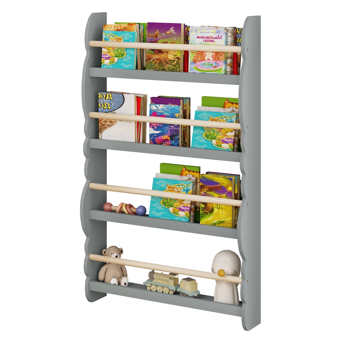 WOLTU Children's Bookshelf Kid's Bookcase Wall Shelf Book Organizer with 4 Shelves for Book Magazine Storage Kids Room Home