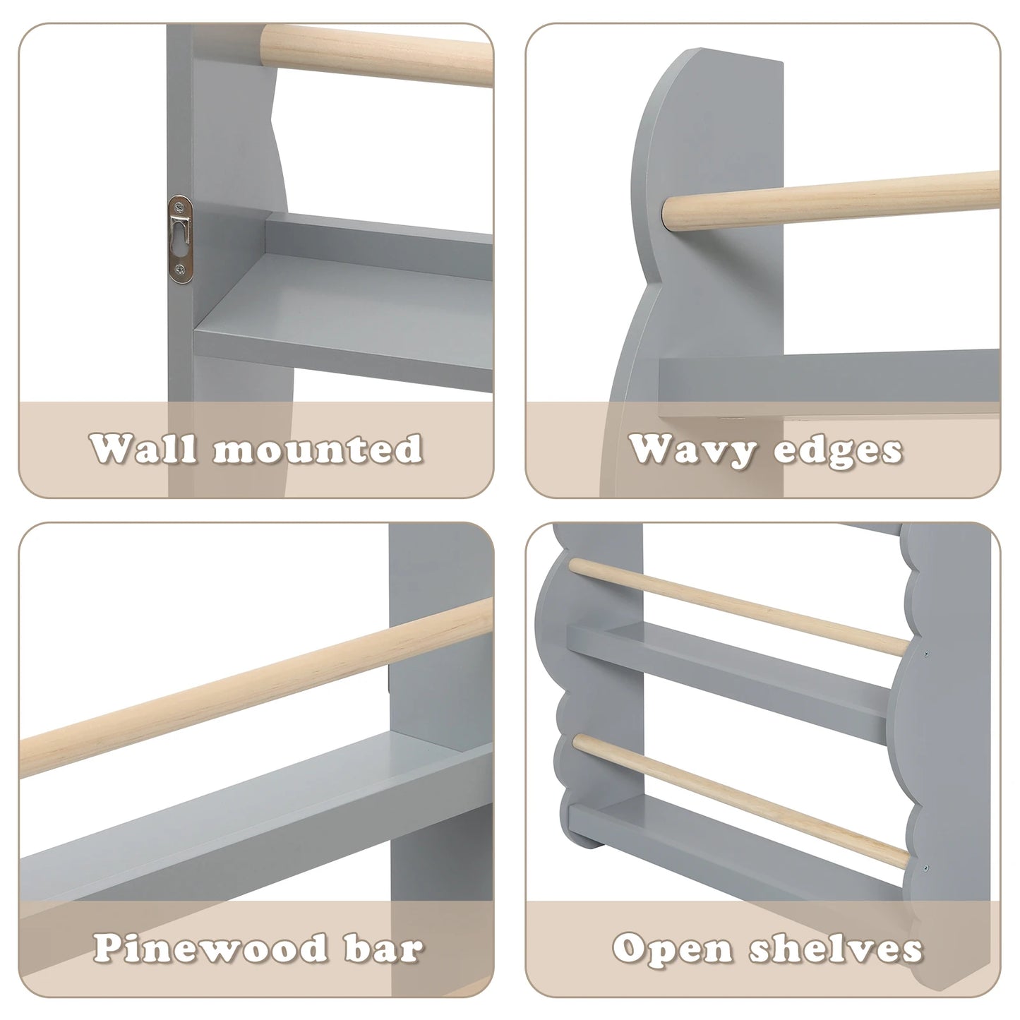 WOLTU Children's Bookshelf Kid's Bookcase Wall Shelf Book Organizer with 4 Shelves for Book Magazine Storage Kids Room Home