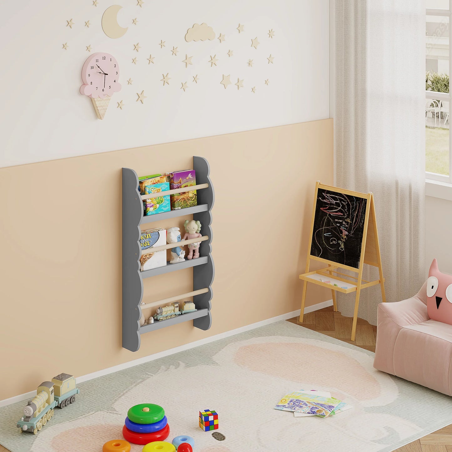 WOLTU Children's Bookshelf Kid's Bookcase Wall Shelf Book Organizer with 4 Shelves for Book Magazine Storage Kids Room Home