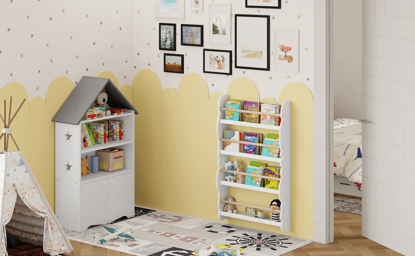 WOLTU Children's Bookshelf Kid's Bookcase Wall Shelf Book Organizer with 4 Shelves for Book Magazine Storage Kids Room Home