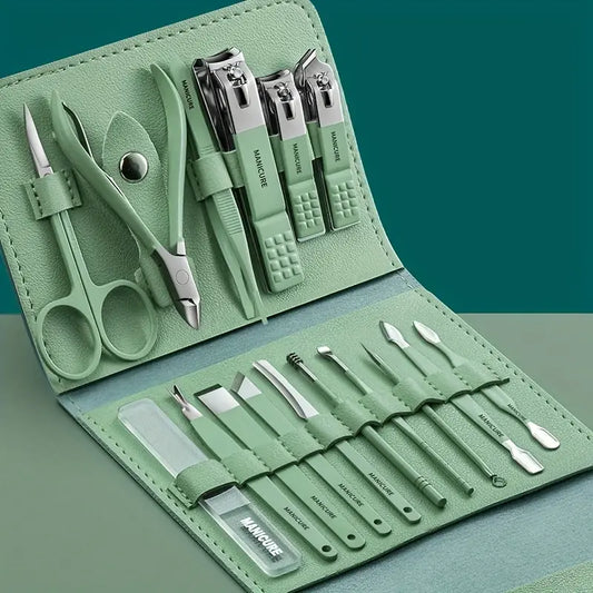 12/16 Pcs Manicure Pedicure Facial Set  With Leather Case-1