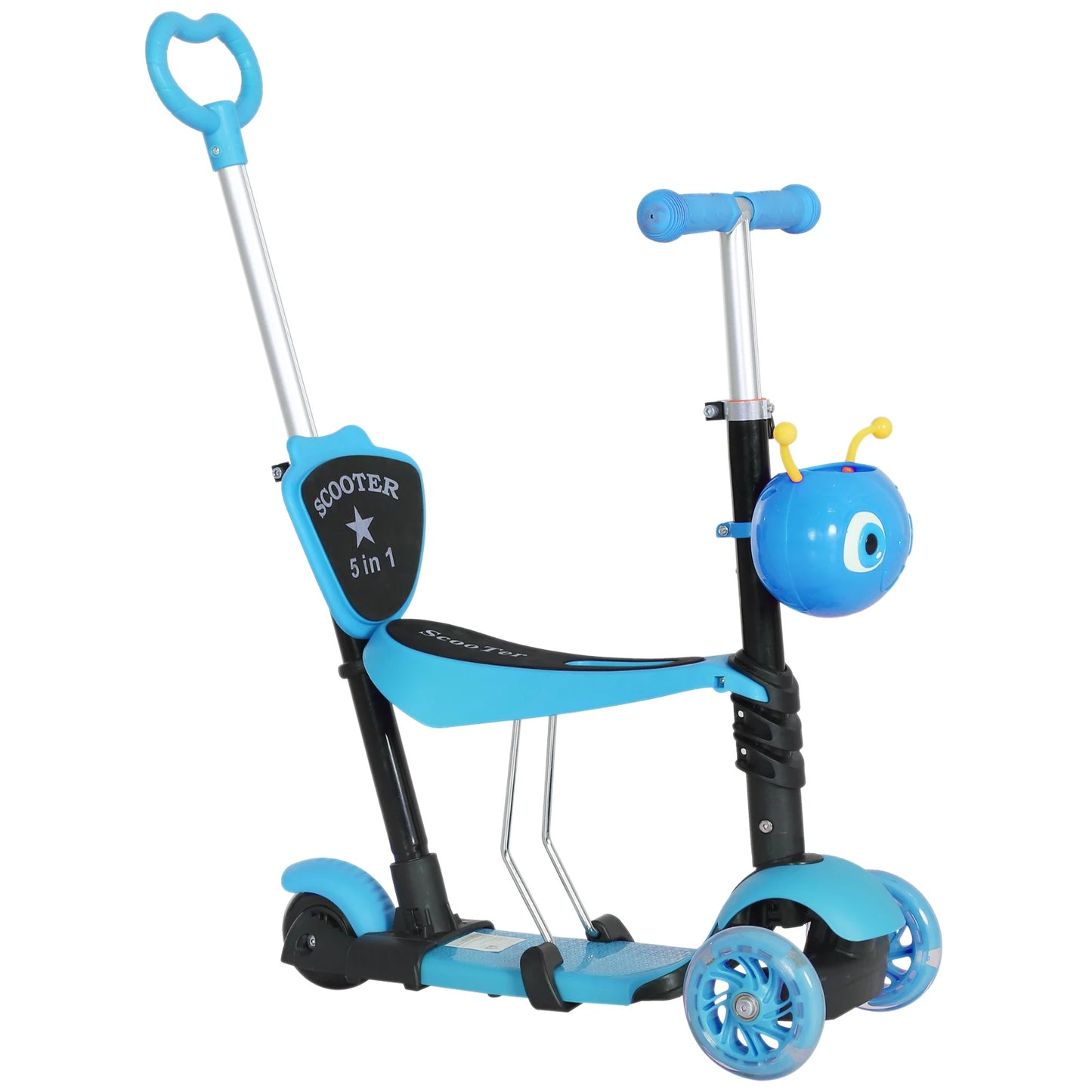 HOMCOM 5-in-1 Kids Kick Scooter 3-wheel Walker w/ Removable Seat Adjustable