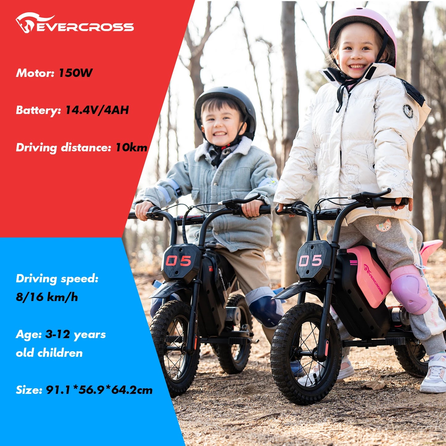 EVERCROSS PLUS Electric Dirt Bike for Kids, 150W, Adjustable Speed 8/16 km/h, Up to 10 km Range, 12-Inch Motocross for Kids 3-12