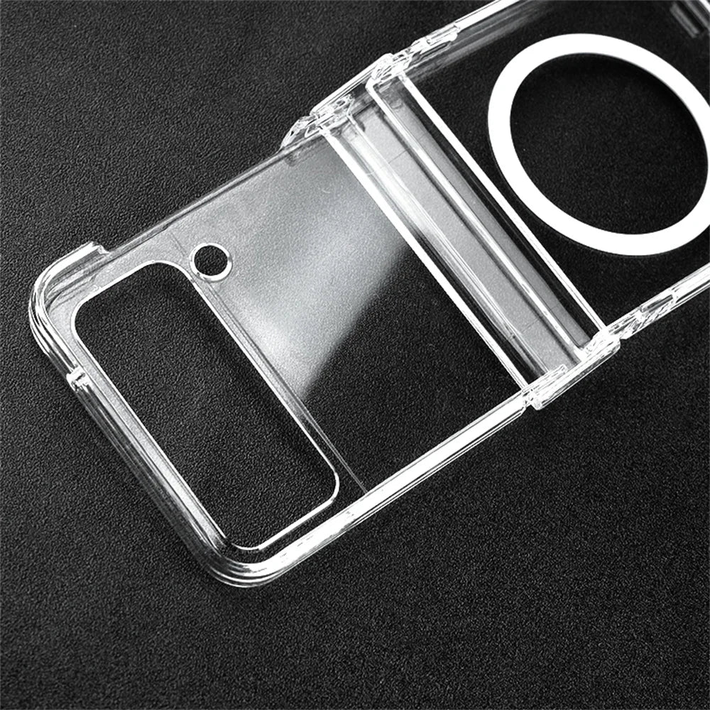 Clear Not Yellowing Magnetic Case for Samsung Galaxy Z Flip6 Zflip5 ZFlip 3 4 5 6 Flip3 ZFlip4 Hinge Magsafe 3in1 Acrylic Cover