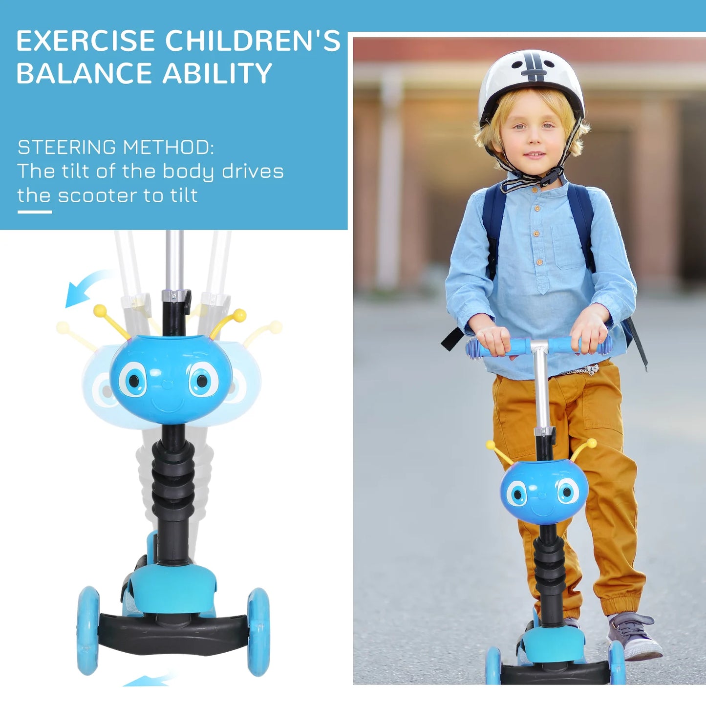 HOMCOM 5-in-1 Kids Kick Scooter 3-wheel Walker w/ Removable Seat Adjustable