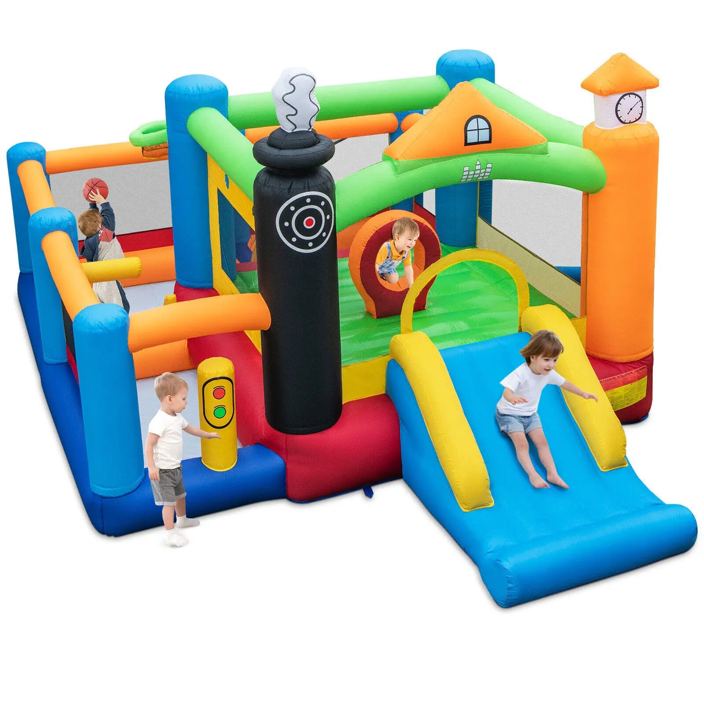 DORTALA Inflatable Bounce Castle Train Themed Kids Bouncer Jumping House with Slide
