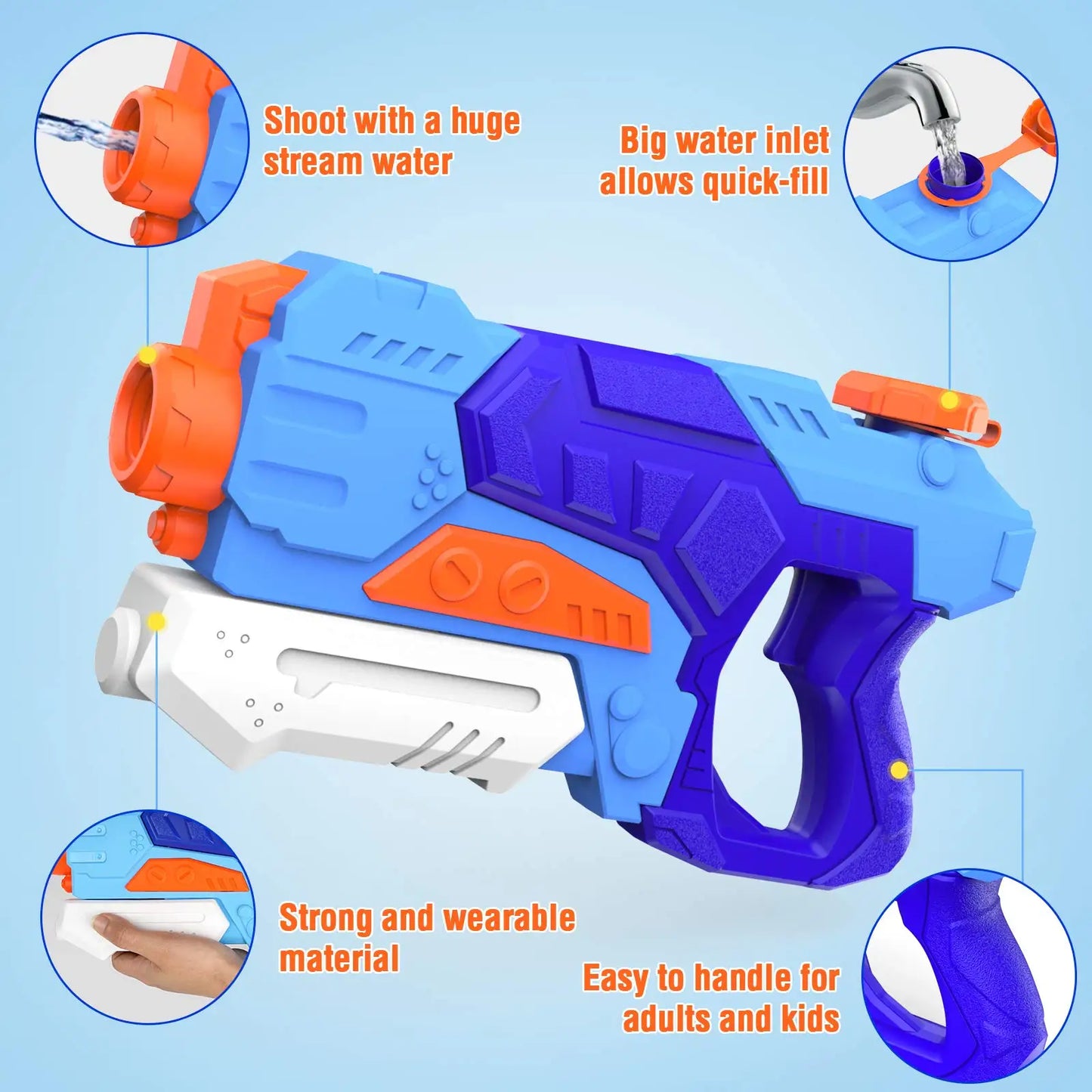 Kiztoys Water Gun Toys for Kids, 2 Pack Powerful Water Pistols with 1200ML Large Capacity and 33ft Long Range for Summer Water