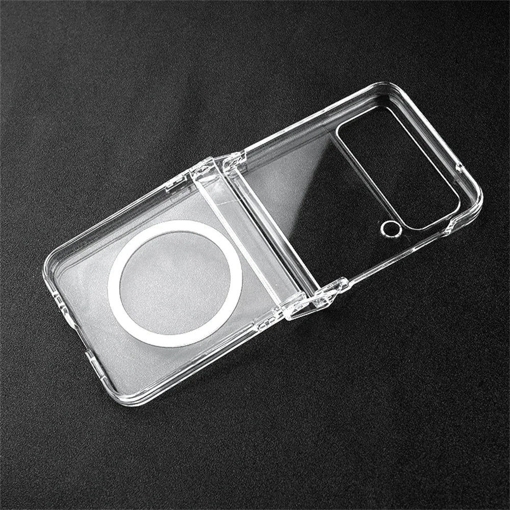 Clear Not Yellowing Magnetic Case for Samsung Galaxy Z Flip6 Zflip5 ZFlip 3 4 5 6 Flip3 ZFlip4 Hinge Magsafe 3in1 Acrylic Cover
