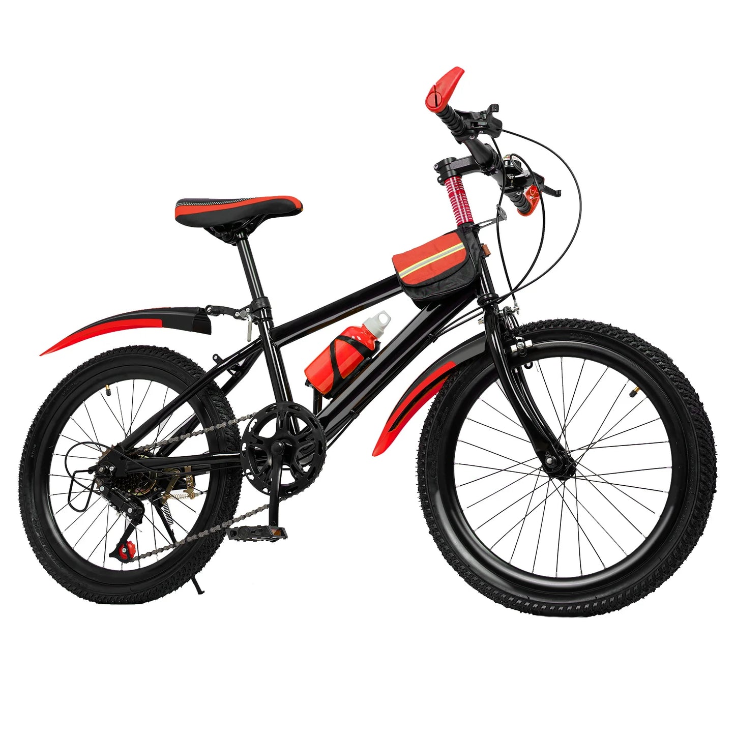 20 Inch Mountain Bike 7 Speed Gears, Adjustable Seat Kids' Bike with Mudguards Kettle Holder Kettle for Boys Girls 8-13 years