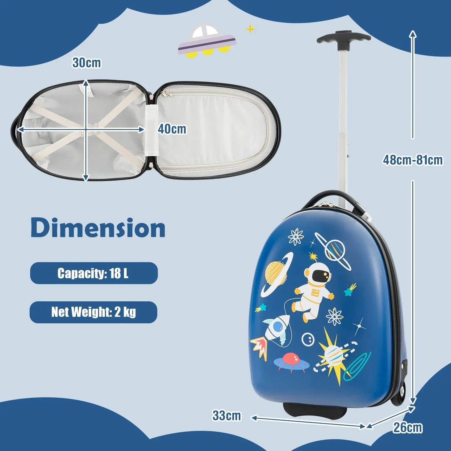 DORTALA 16” Kids Carry On Luggage Rolling Portable Travel Hard Shell Suitcase W/ Wheels