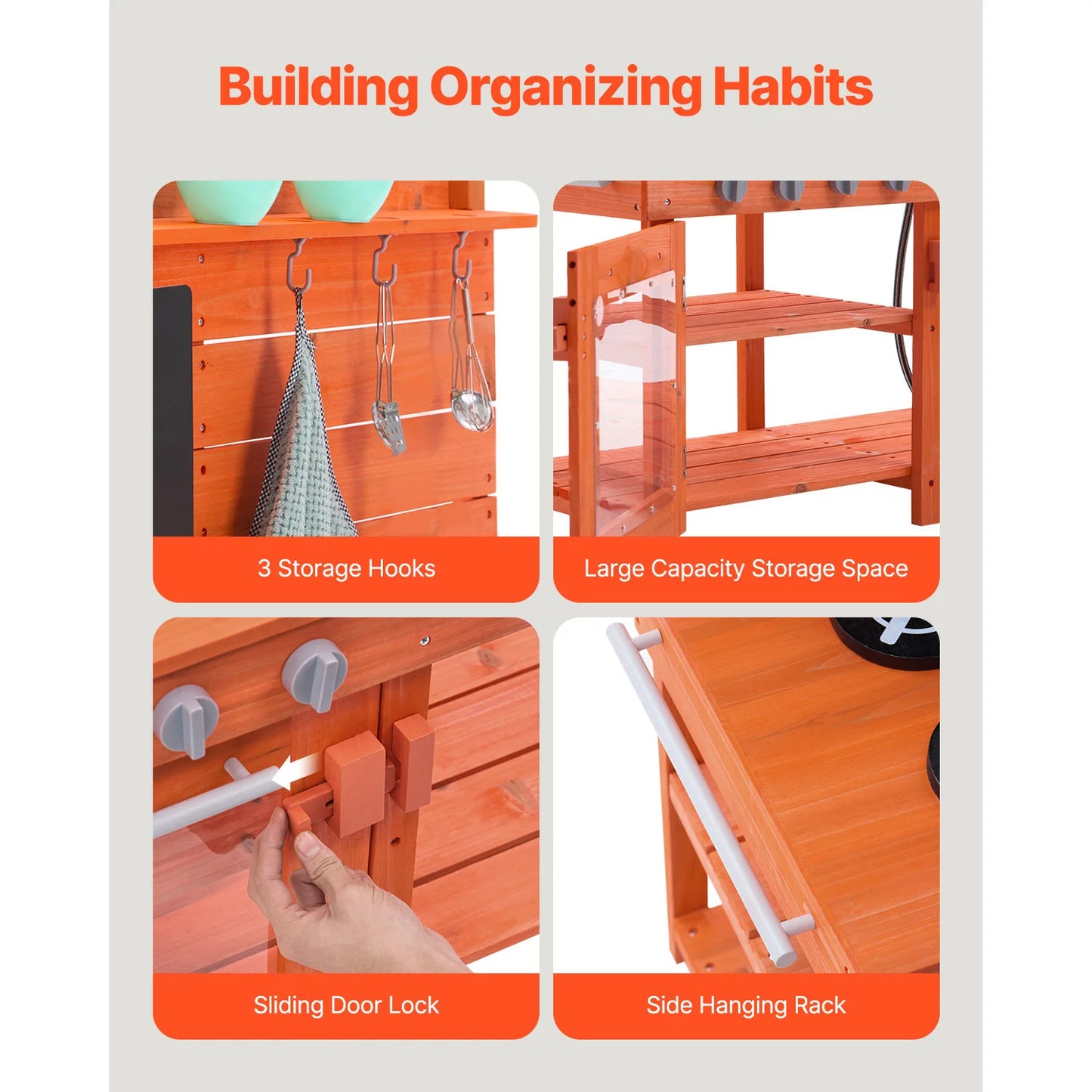 SucceBuy Wooden Mud Kitchen Playset with Stove Sink & Faucet Kids Pretend Play Kitchen Set for Children Girls Birthday Gifts