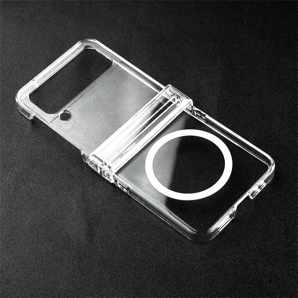 Clear Not Yellowing Magnetic Case for Samsung Galaxy Z Flip6 Zflip5 ZFlip 3 4 5 6 Flip3 ZFlip4 Hinge Magsafe 3in1 Acrylic Cover